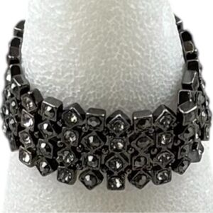 Black Crystal Stretch Bracelet Statement Square Rhinestone Chunky Glam‎